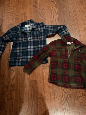Kids Plaid Half-Zip Pullover Shirt - Blue & Green/Red
